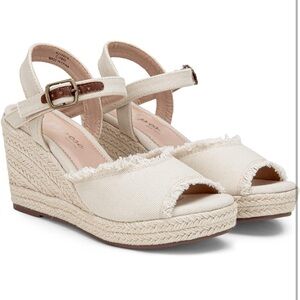 NWT Beige Wedge Espadrille Sandals Peep Toe with Ankle Buckle
